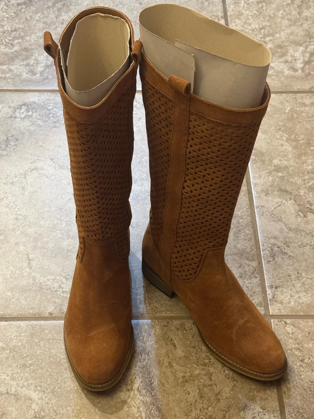 Betty London Cognac Perforated Suede Knee Boots (NWOT) ***